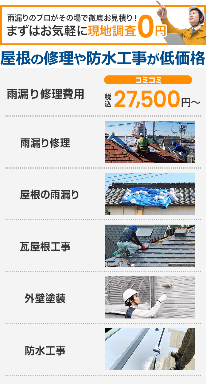 下地処理、カバー工法、屋根式葺き、ガルバリウム銅板葺き替え等で屋根の雨漏り修理に対応！