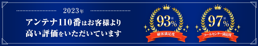 皆様からご支持をいただきアンテナ110番は3冠達成! 顧客満足度No.1 アフターフォローNo.1 価格満足度No.1