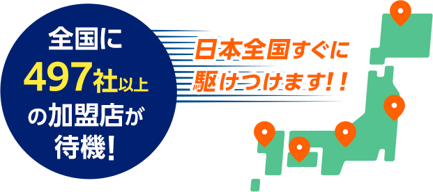 全国に497社以上の加盟店が待機！日本全国すぐに駆けつけます！！