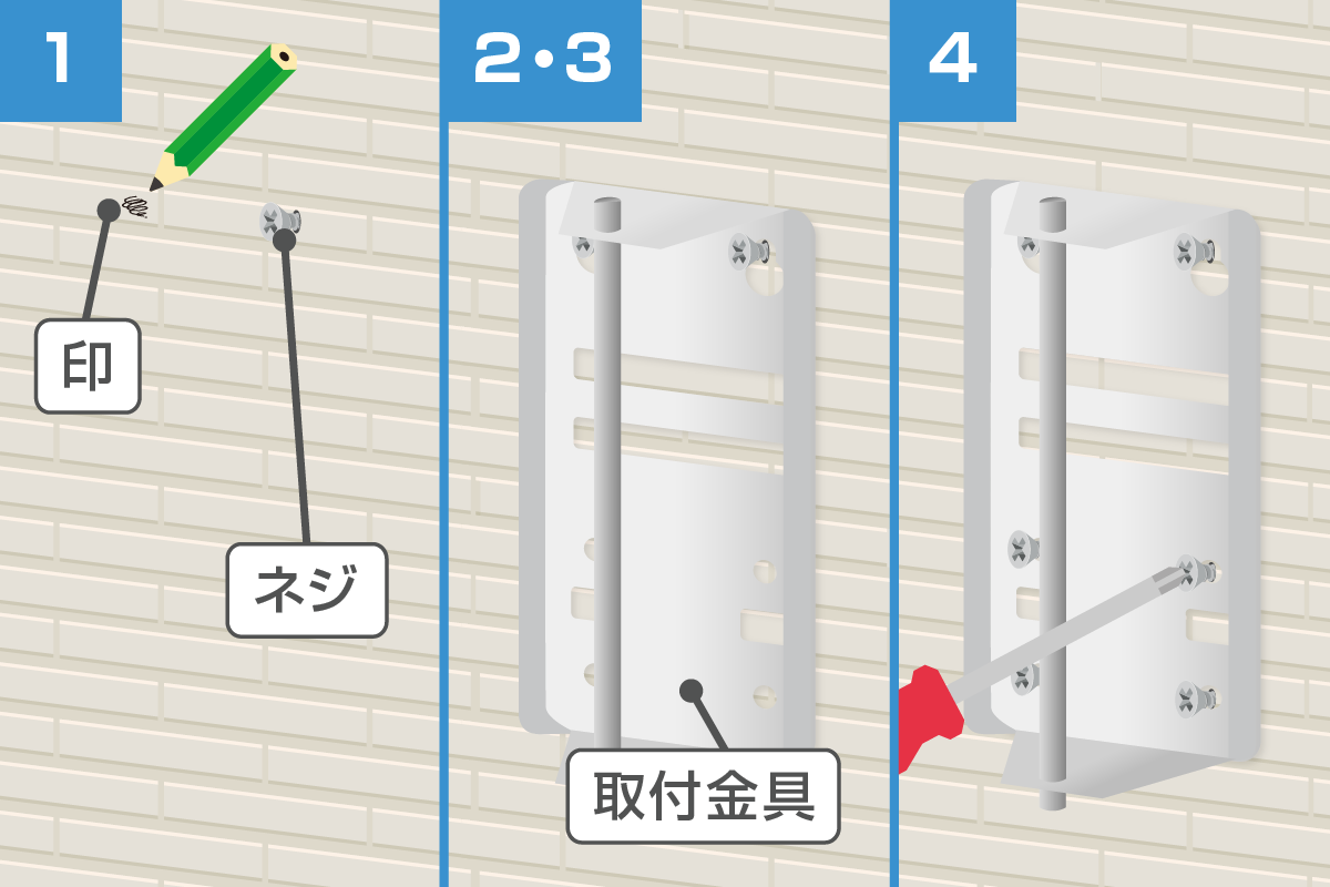 壁面に取付金具を設置する