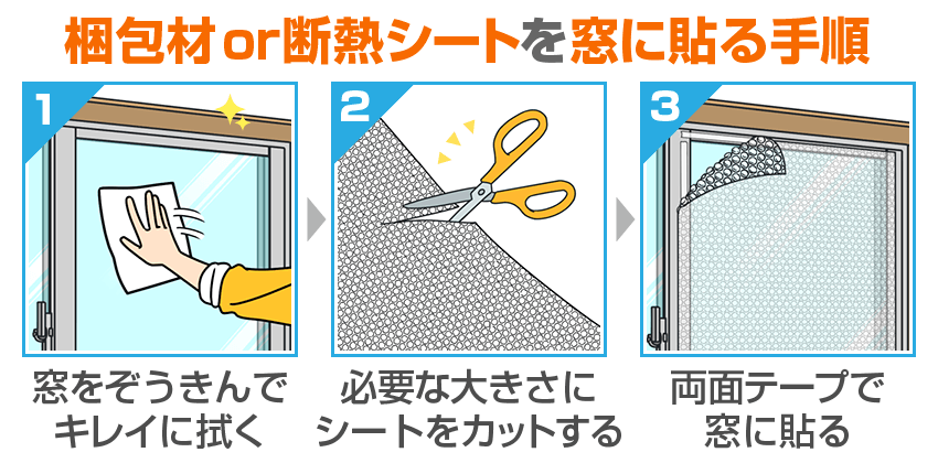 梱包材or断熱シートを窓に貼る手順
