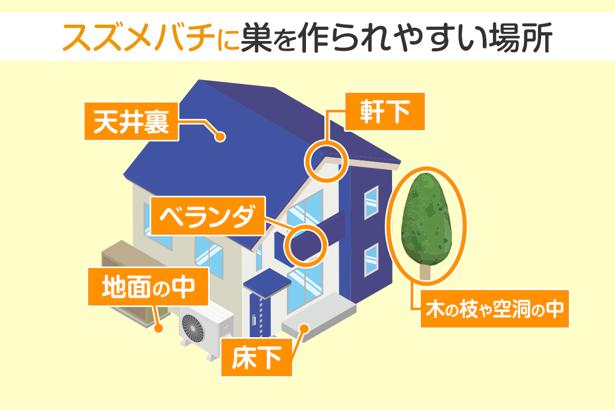 スズメバチに巣を作られやすい場所