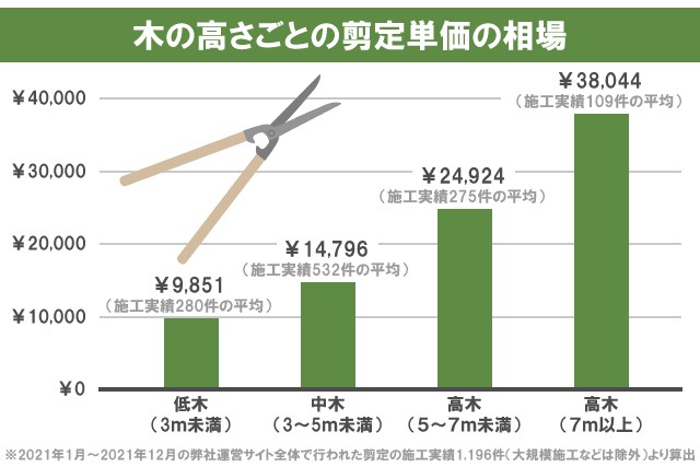 木の高さごと  剪定料金