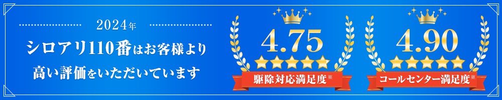 皆様からご支持をいただきシロアリ110番は4冠達成! 顧客満足度No.1 しっかり駆除No.1 価格満足度No.1 ご利用シェアNo.1